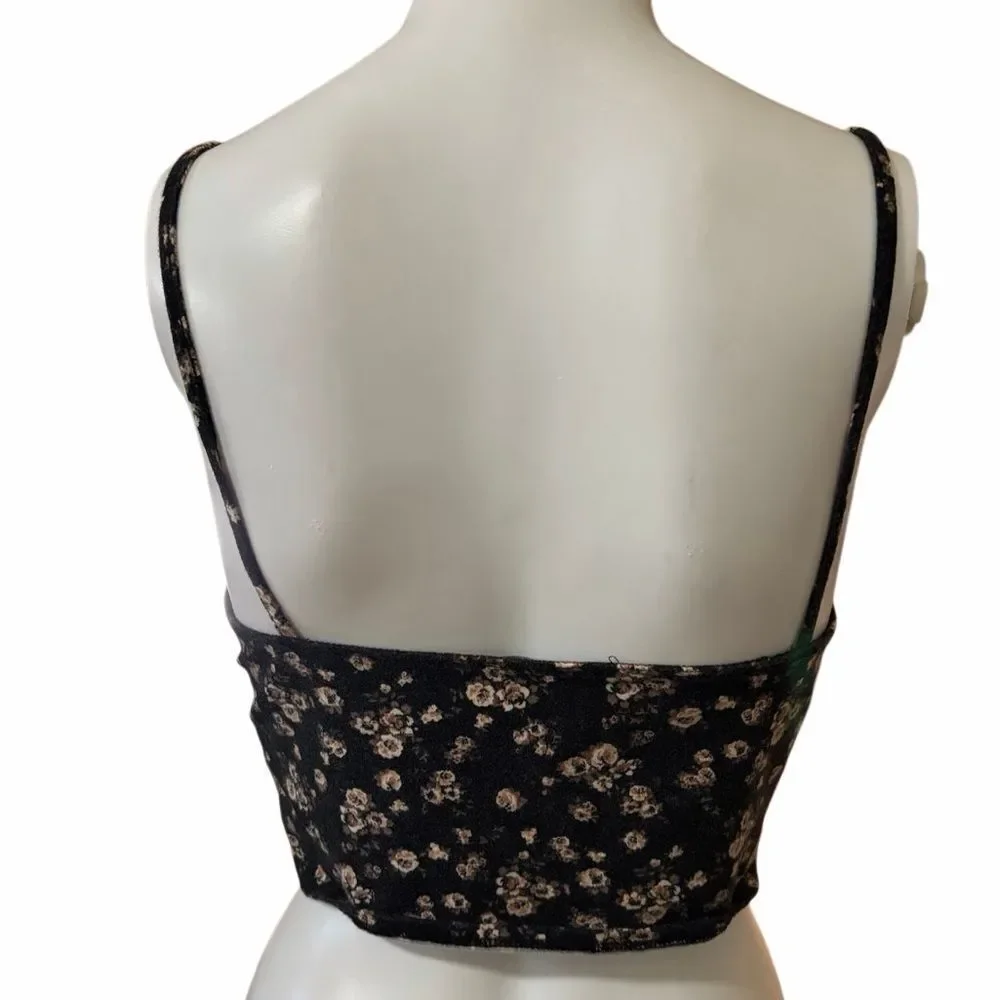Forever 21 Floral Black Crop Top Large - Picture 2 of 3